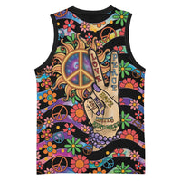 Hippie Basketball Jersey Hand Gesture V With Peace Symbol - Wonder Print Shop