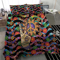 Hippie Bedding Set Hand Gesture V With Peace Symbol - Wonder Print Shop