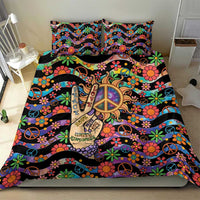 Hippie Bedding Set Hand Gesture V With Peace Symbol - Wonder Print Shop
