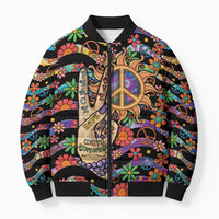 Hippie Bomber Puffer Jacket Hand Gesture V With Peace Symbol - Wonder Print Shop