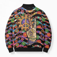 Hippie Bomber Puffer Jacket Hand Gesture V With Peace Symbol - Wonder Print Shop