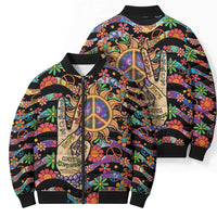 Hippie Bomber Puffer Jacket Hand Gesture V With Peace Symbol - Wonder Print Shop