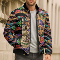 Hippie Bomber Puffer Jacket Hand Gesture V With Peace Symbol - Wonder Print Shop