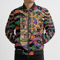 Hippie Bomber Puffer Jacket Hand Gesture V With Peace Symbol - Wonder Print Shop