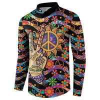 Hippie Button Sweatshirt Hand Gesture V With Peace Symbol - Wonder Print Shop