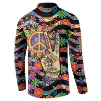 Hippie Button Sweatshirt Hand Gesture V With Peace Symbol - Wonder Print Shop