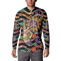 Hippie Button Sweatshirt Hand Gesture V With Peace Symbol - Wonder Print Shop