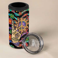 Hippie 4 in 1 Can Cooler Tumbler Hand Gesture V With Peace Symbol - Wonder Print Shop