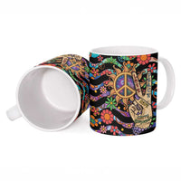 Hippie Ceramic Mug Hand Gesture V With Peace Symbol - Wonder Print Shop