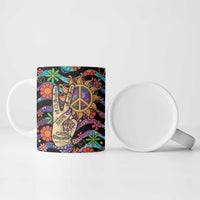 Hippie Ceramic Mug Hand Gesture V With Peace Symbol - Wonder Print Shop