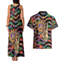 Hippie Couples Matching Tank Maxi Dress and Hawaiian Shirt Hand Gesture V With Peace Symbol - Wonder Print Shop