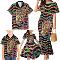 Hippie Family Matching Mermaid Dress and Hawaiian Shirt Hand Gesture V With Peace Symbol - Wonder Print Shop