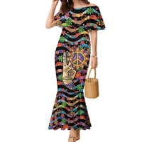 Hippie Family Matching Mermaid Dress and Hawaiian Shirt Hand Gesture V With Peace Symbol - Wonder Print Shop