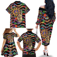 Hippie Family Matching Off The Shoulder Long Sleeve Dress and Hawaiian Shirt Hand Gesture V With Peace Symbol - Wonder Print Shop