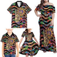 Hippie Family Matching Off Shoulder Maxi Dress and Hawaiian Shirt Hand Gesture V With Peace Symbol - Wonder Print Shop