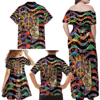 Hippie Family Matching Off Shoulder Maxi Dress and Hawaiian Shirt Hand Gesture V With Peace Symbol - Wonder Print Shop