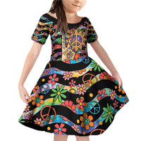 Hippie Family Matching Off Shoulder Short Dress and Hawaiian Shirt Hand Gesture V With Peace Symbol - Wonder Print Shop