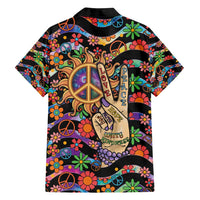 Hippie Family Matching Off Shoulder Short Dress and Hawaiian Shirt Hand Gesture V With Peace Symbol - Wonder Print Shop