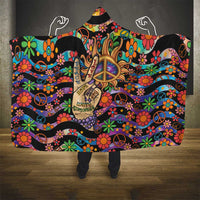 Hippie Hooded Blanket Hand Gesture V With Peace Symbol - Wonder Print Shop
