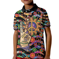 Hippie Kid Polo Shirt Hand Gesture V With Peace Symbol - Wonder Print Shop