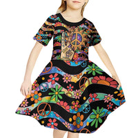 Hippie Kid Short Sleeve Dress Hand Gesture V With Peace Symbol - Wonder Print Shop