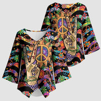 Hippie Kimono Sleeve Blouse Hand Gesture V With Peace Symbol - Wonder Print Shop