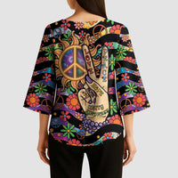 Hippie Kimono Sleeve Blouse Hand Gesture V With Peace Symbol - Wonder Print Shop