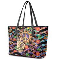 Hippie Leather Tote Bag Hand Gesture V With Peace Symbol - Wonder Print Shop
