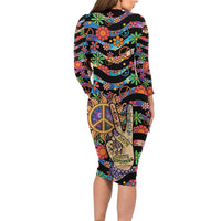 Hippie Long Sleeve Bodycon Dress Hand Gesture V With Peace Symbol - Wonder Print Shop