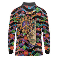 Hippie Long Sleeve Polo Shirt Hand Gesture V With Peace Symbol - Wonder Print Shop