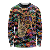 Hippie Long Sleeve Shirt Hand Gesture V With Peace Symbol - Wonder Print Shop