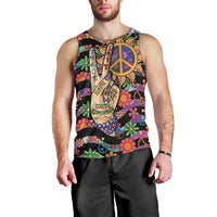 Hippie Men Tank Top Hand Gesture V With Peace Symbol - Wonder Print Shop