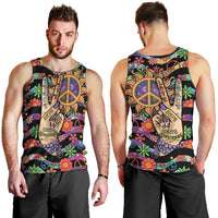 Hippie Men Tank Top Hand Gesture V With Peace Symbol - Wonder Print Shop