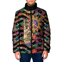 Hippie Padded Jacket Hand Gesture V With Peace Symbol - Wonder Print Shop
