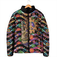 Hippie Padded Jacket Hand Gesture V With Peace Symbol - Wonder Print Shop