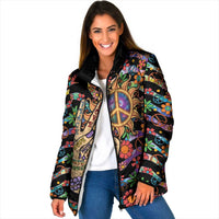 Hippie Padded Jacket Hand Gesture V With Peace Symbol - Wonder Print Shop