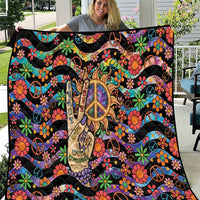 Hippie Quilt Hand Gesture V With Peace Symbol - Wonder Print Shop