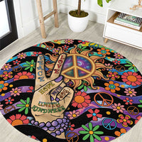 Hippie Round Carpet Hand Gesture V With Peace Symbol - Wonder Print Shop