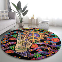 Hippie Round Carpet Hand Gesture V With Peace Symbol - Wonder Print Shop