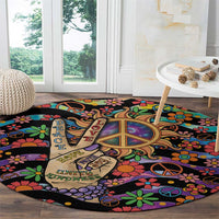 Hippie Round Carpet Hand Gesture V With Peace Symbol - Wonder Print Shop