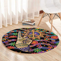 Hippie Round Carpet Hand Gesture V With Peace Symbol - Wonder Print Shop