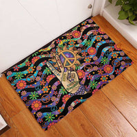 Hippie Rubber Doormat Hand Gesture V With Peace Symbol - Wonder Print Shop