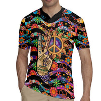 Hippie Rugby Jersey Hand Gesture V With Peace Symbol - Wonder Print Shop
