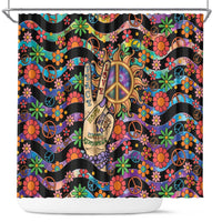 Hippie Shower Curtain Hand Gesture V With Peace Symbol - Wonder Print Shop