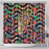 Hippie Shower Curtain Hand Gesture V With Peace Symbol - Wonder Print Shop