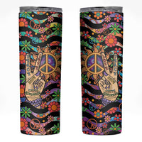 Hippie Skinny Tumbler Hand Gesture V With Peace Symbol - Wonder Print Shop