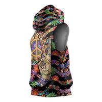 Hippie Sleeveless Hoodie Hand Gesture V With Peace Symbol - Wonder Print Shop
