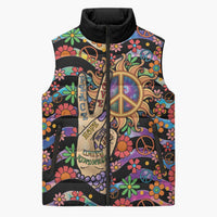 Hippie Sleeveless Puffer Jacket Hand Gesture V With Peace Symbol - Wonder Print Shop
