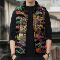 Hippie Sleeveless Puffer Jacket Hand Gesture V With Peace Symbol - Wonder Print Shop