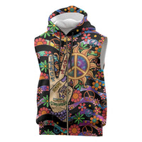 Hippie Sleeveless Zip Hoodie Hand Gesture V With Peace Symbol - Wonder Print Shop